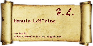 Hanula Lőrinc névjegykártya